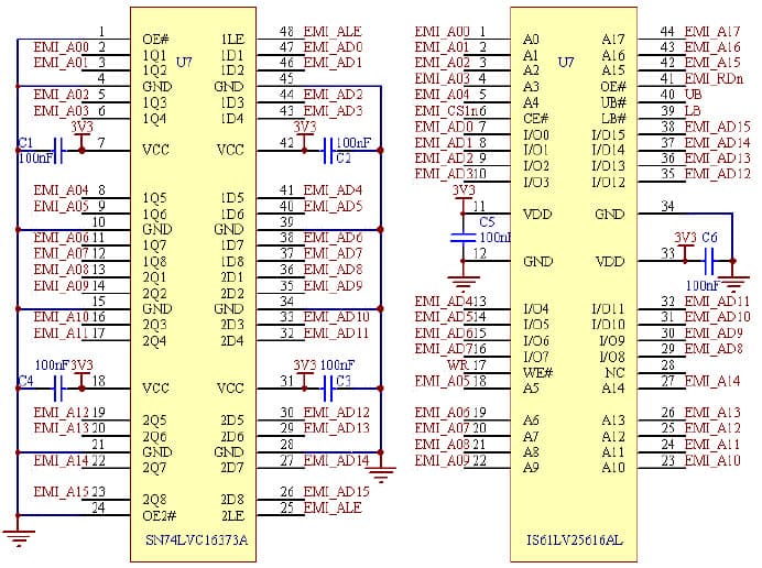 Application Using the STR91xFA External Memory Interface (EMI) with 16-bit SRAM multiplexed bus connection