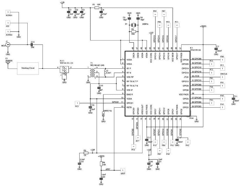 STM32W108 Platform Application Circuit