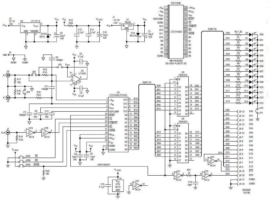 DC124, Demo Board Using LTC1416 High Speed 14-Bit, 400Ksps Analog to Digital Converter