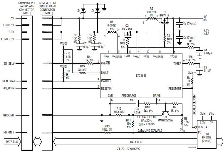 LTC1646, Power Supply Isolation Controller Simplifies Hot-Swapping the Compact PCI Bus for 5V-/3.3V-Only Applications