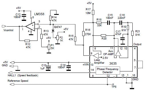 Phase Locked Loop and Filtering Application Circuit for L6234 3-Phase Motor Driver