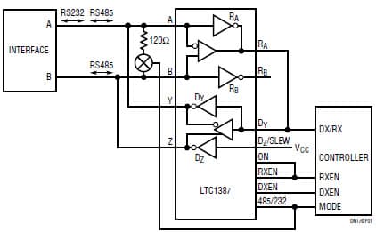 LTC1387: 5V RS232/RS485 Multiprotocol Transceiver Reference Design