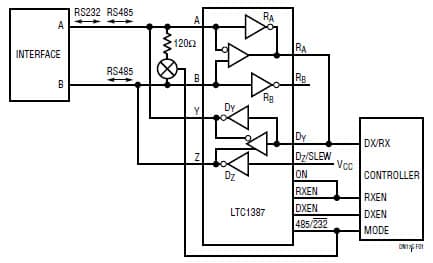 5V RS232/RS485 Multiprotocol Transceiver Reference Design Using LTC1387