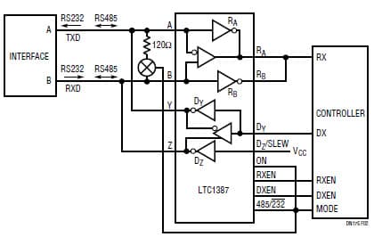 LTC1387: 5V RS232/RS485 Multiprotocol Transceiver Reference Design