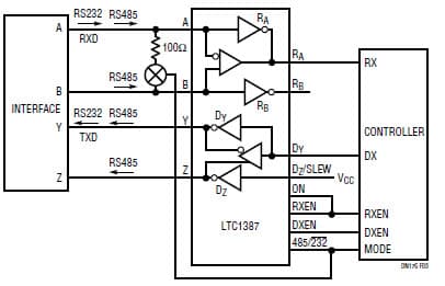 5V RS232/RS485 Multiprotocol Transceiver Reference Design Using LTC1387