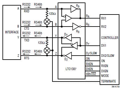 5V RS232/RS485 Multiprotocol Transceiver Reference Design Using LTC1387