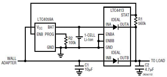 LTC4413, Automatic Switchover from a Battery to a Wall Adapter with a Battery Charger