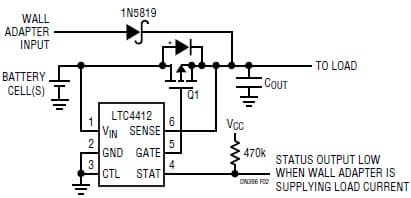 LTC4412, Automatic Power Switching Between a Battery and a Wall Adapter