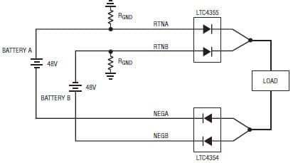 Circuit Shows Misconnection With RTNB and NEGA Swapped for LTC4355 and LTC4354