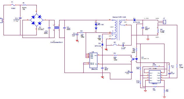 Constant current (1.05A) LED driver using VIPer22A PWM controller