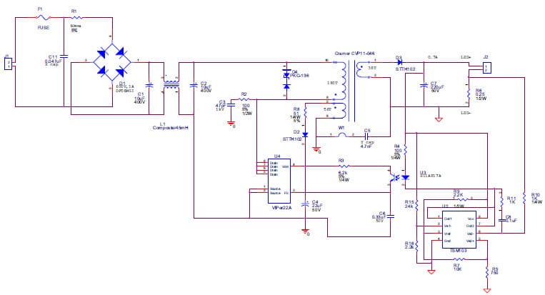 Constant current (700mA) LED driver using VIPer22A PWM controller