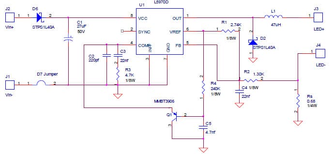 High Intensity Application Circuit Using the L5970D/L5973D 6 to 12 VDC Input 1W LED Driver