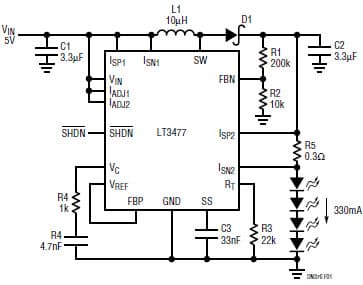 1W, 4-LEDs High Powered LED Driver for Automotive Lighting