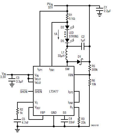 4-LEDs High Powered LED Driver for Automotive Lighting