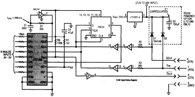 LTC1290, 12-Bit 8-Channel Data Acquisition System Interfaces to IBM PC Serial Port