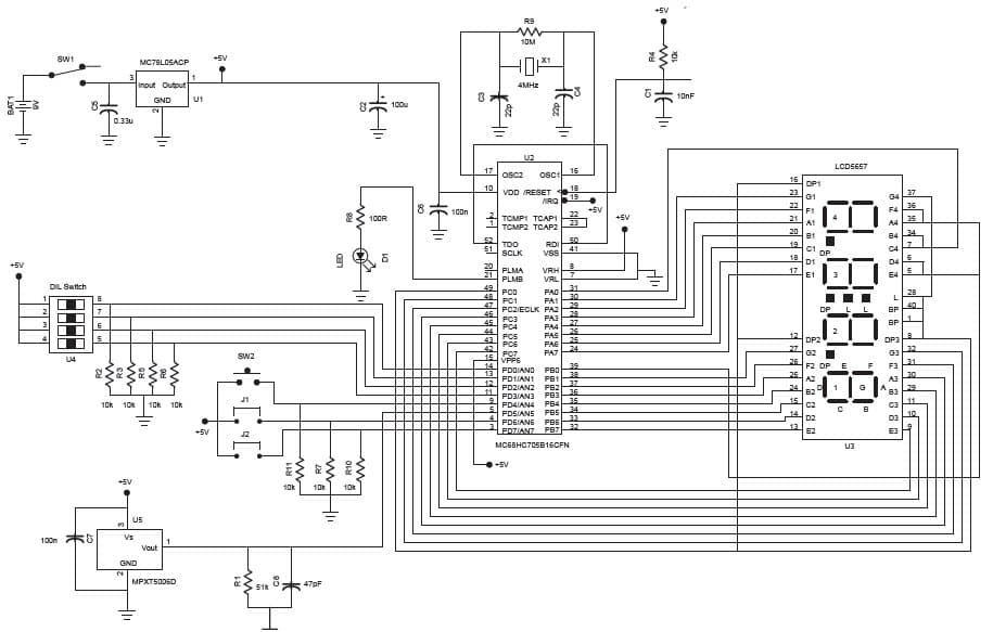 Offset Calibrating of Gauge Pressure Sensor Using Parallel I/O Ports with MC68HC705B16CFN MCU