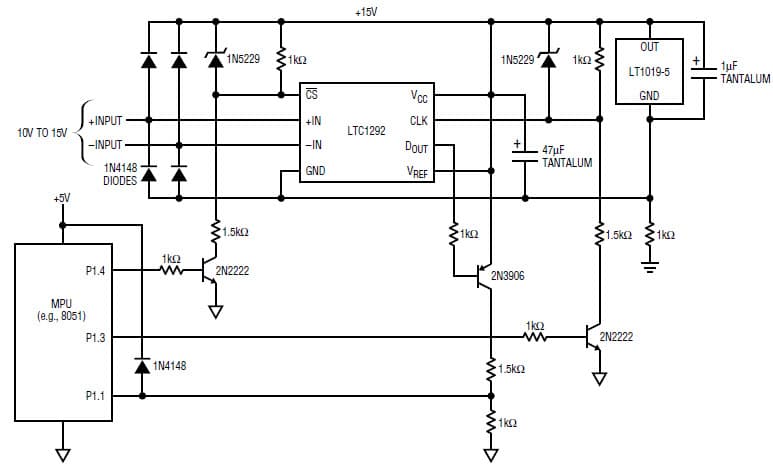 Circuit Demonstrates how to Float the LTC1292 to Make a Differential Measurement