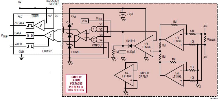 Circuit Detects Overcurrent through an AC Line Sense Resistor