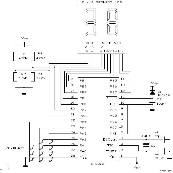 Direct LCD Display Driver with ST6215 MCU Application Circuit