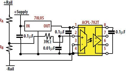 Isolation Amplifier for Voltage Sensing in Electric and Hybrid Vehicles Using ACPL-782T High Rail Voltage