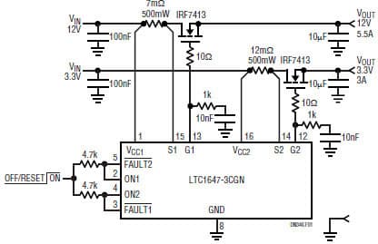 PCI Express Power and Mini Card Solutions Implemented with an LTC1647 dual Hot-Swap controller