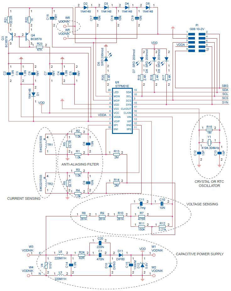 STPM01 Programmable, Single-Phase Energy Metering IC External Circuits