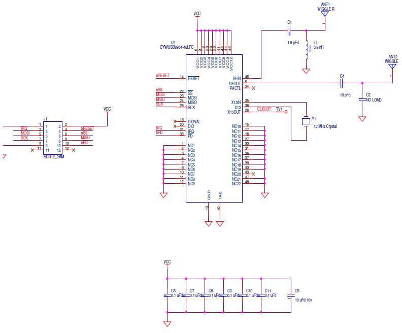 Wireless USB LR Printed Circuit Board Layout Guidelines Application Circuit