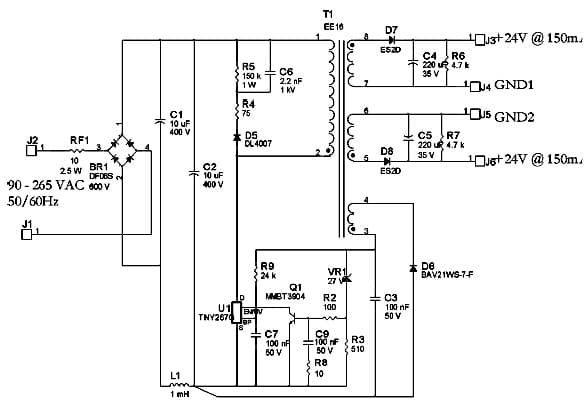 DER-108, 7.2W Dual Output Power Supply using TNY267G