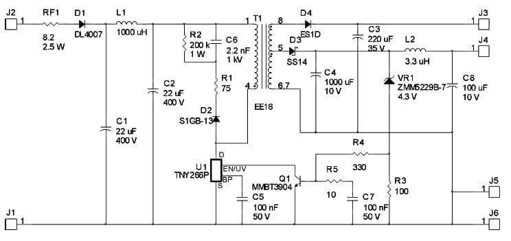 DER-110, 7.3W Dual Output Non-Isolated Power Supply using TNY266P