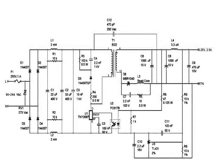 DER-121, 13.1W AC-DC Flyback Converter Using TNY268P