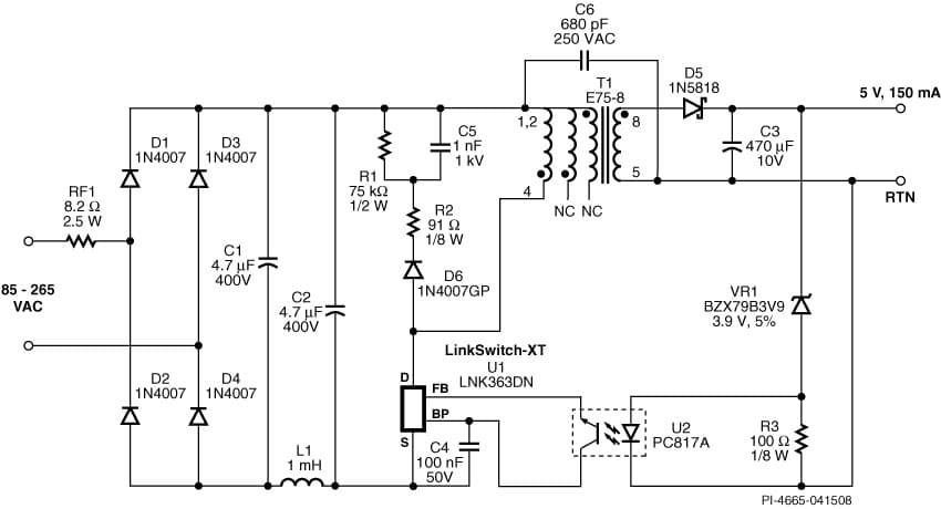 DER-141, 0.75W Anti-Tampering Energy Meter Power Supply Using LNK363DN