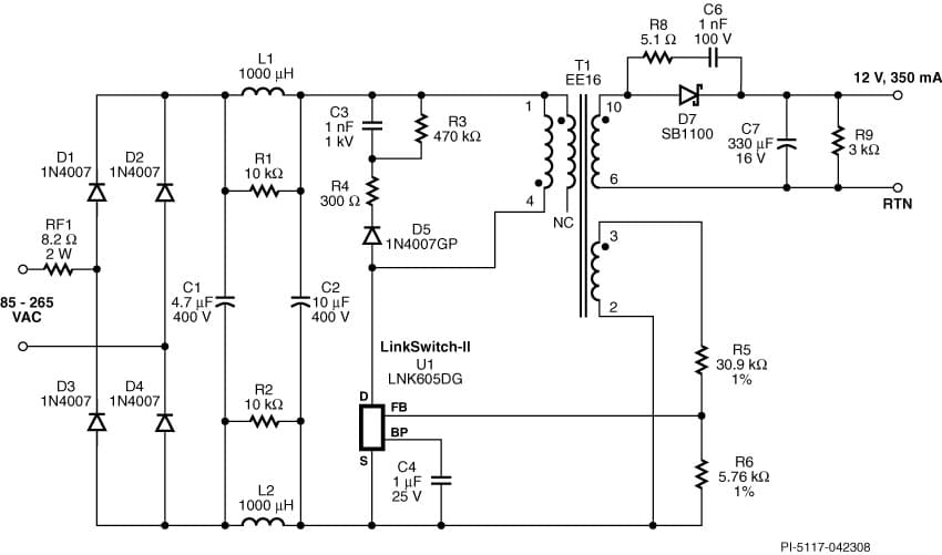 DER-185, 4.2W LED Driver Reference Design Using LNK605DG