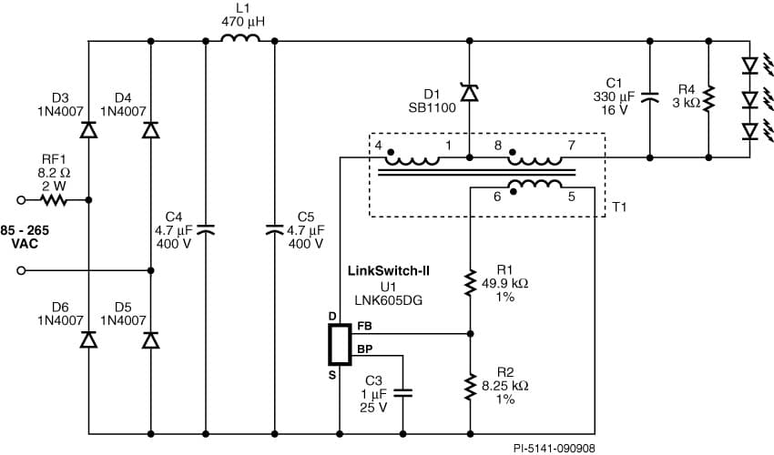 DER-186, 4.2W Non-Isolated LED Driver LNK605DG