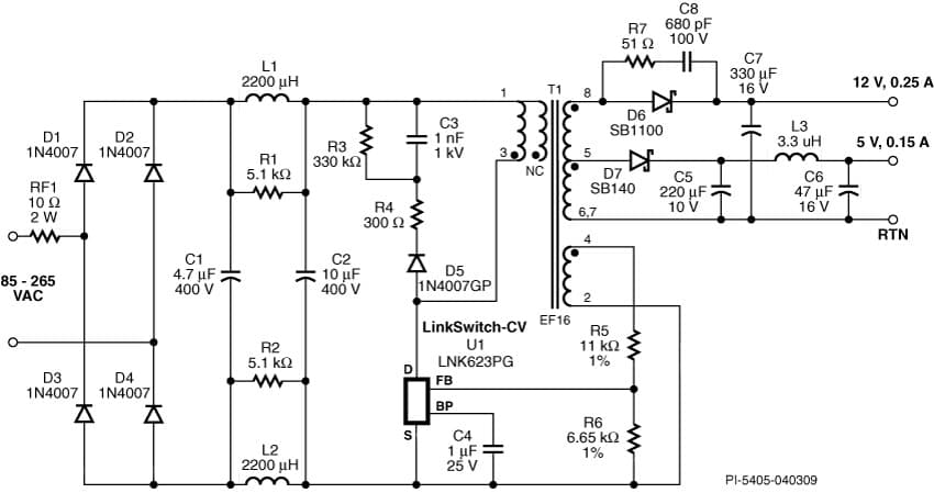 DER-213, 3.8W 2-Output Supply Using LNK623PG