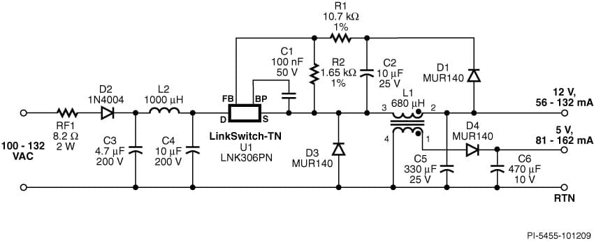 DER-226, 2.37W 2-Output Non-isolated Cooktop Controller Using LNK306PN