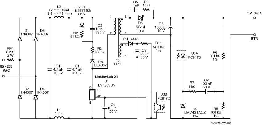 DER-227, 3W Single Output, <10mW No-load Consumption, Isolated Adapter Using LinkSwitch-XT