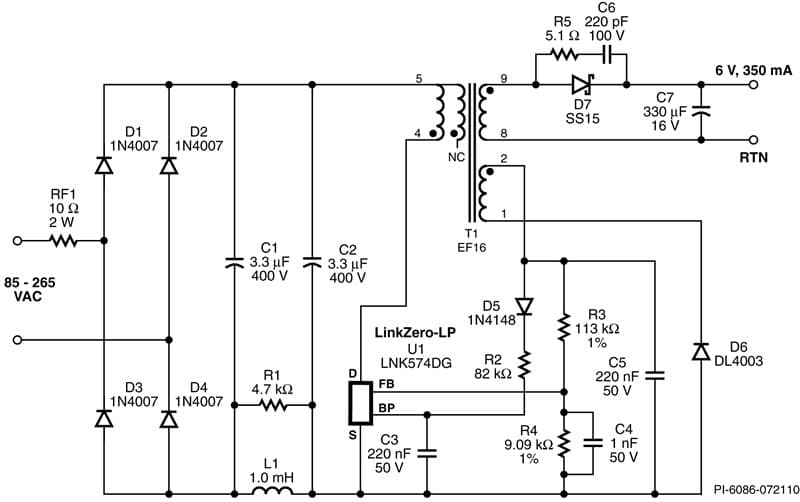 DER-258, 5 mW No-load Input Power, 2.1W CV/CC Charger Using LinkZero-LP LNK574DG