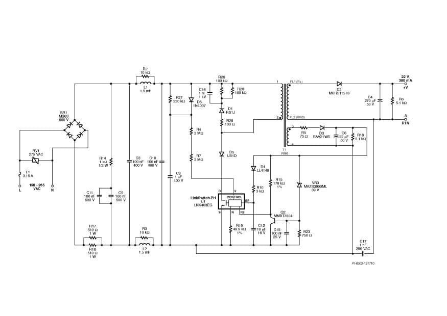 DER-264, Retrofit A19 TRIAC Dimmable 8W LED Driver Using LinkSwitch-PH LNK403EG Compatible with High Power Dimmers