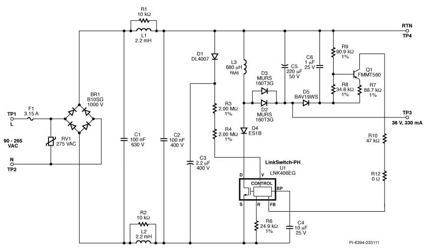 DER-273, 12W Non-Isolated, Buck-Boost Topology, Power Factor Corrected, LED Driver Using LinkSwitch-PH LNK406EG