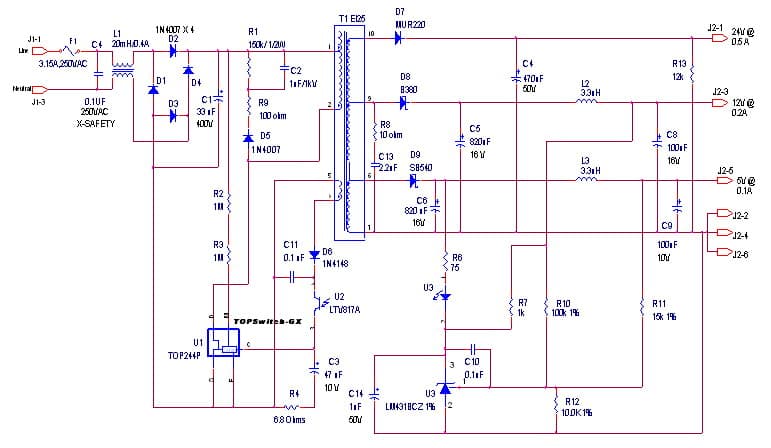 DER-28, 15W, Multiple Output, Isolated Power Supply using TOP244P