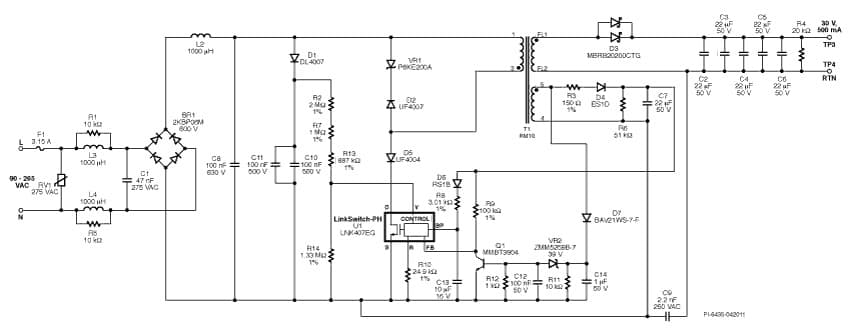 DER-278, No Electrolytic Capacitor, High Efficiency (=90%), High Power Factor (>0.9) 15W LED Driver Using LinkSwitch-PH LNK407EG