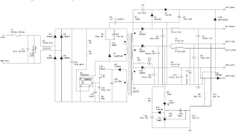 DER-34, 13W Multiple Output Supply using TOP242P