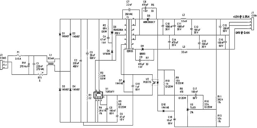 DER-53, 20W Dual Output Power Supply using TOP247Y