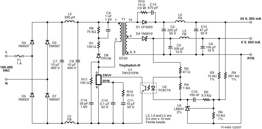 DI-123, TNY275PN, 9.65W, Dual Output Power Supply for Residential Heating Control