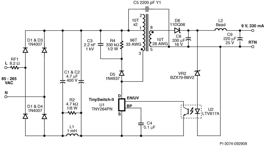 DI-13, TNY264PN, 3W Universal Adapter Reference Design