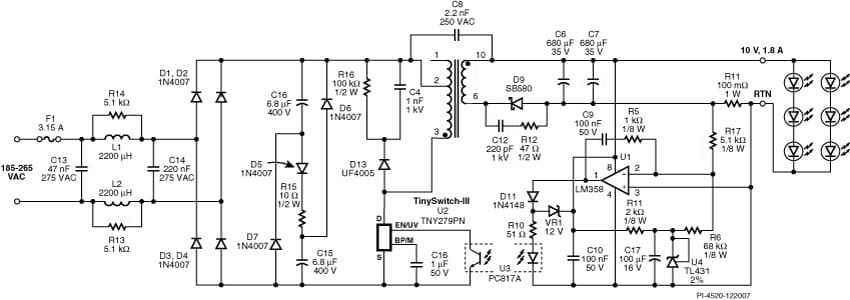 DI-130, TNY279PN, Passive PFC LED Lighting Supply