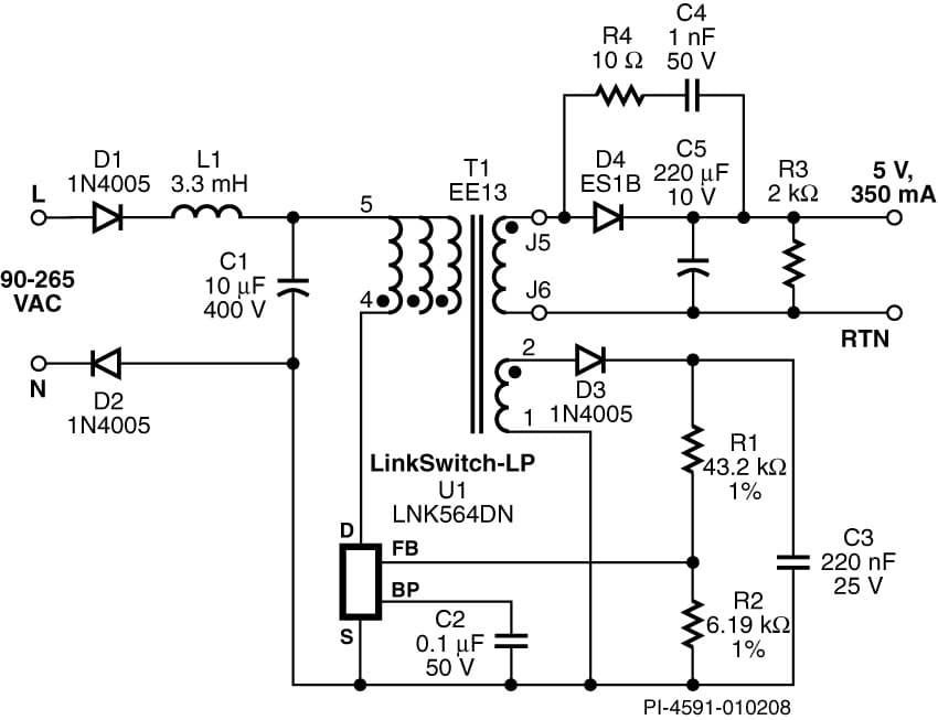 DI-132, LNK564DN, 1.75W, High Efficiency, Linear Charger Replacement