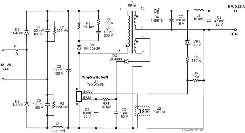 DI-153, TNY274PN, 1.25W, Low Input Voltage Range Power Supply for Industrial Controls