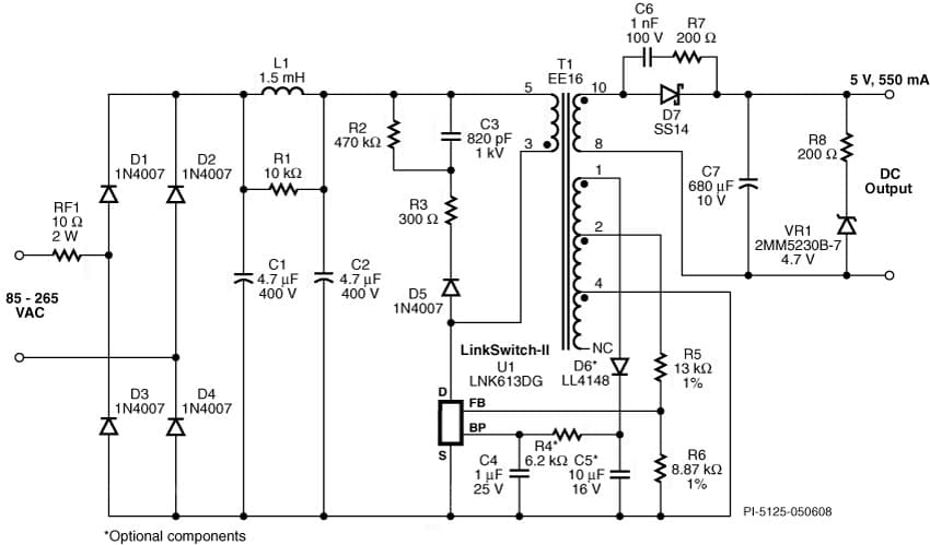 DI-157, LNK613DG, 2.75W USB Charger Reference Design