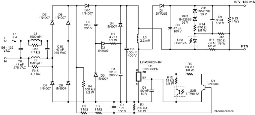 DI-171, LNK306PN, Low Cost Dimmable LED Ballast Using the Valley Fill Current Shaping Circuit